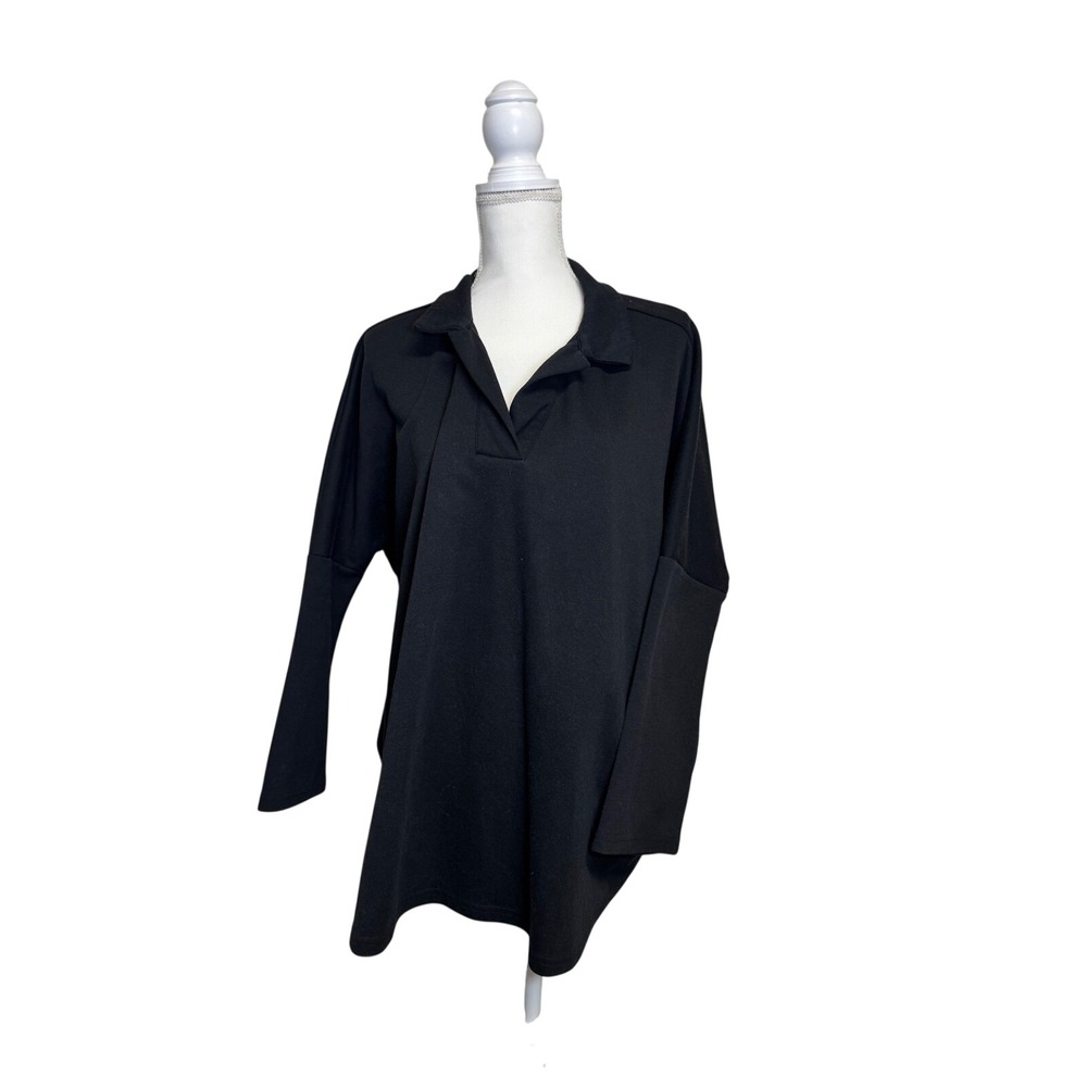 Pomander Place Women's Black Long Sleeve Collared V-Neck Size Extra Large / XXL
